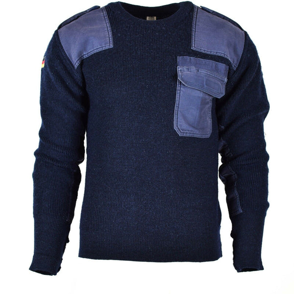 Original German army pullover Commando Jumper Blue navy sweater Wool Military