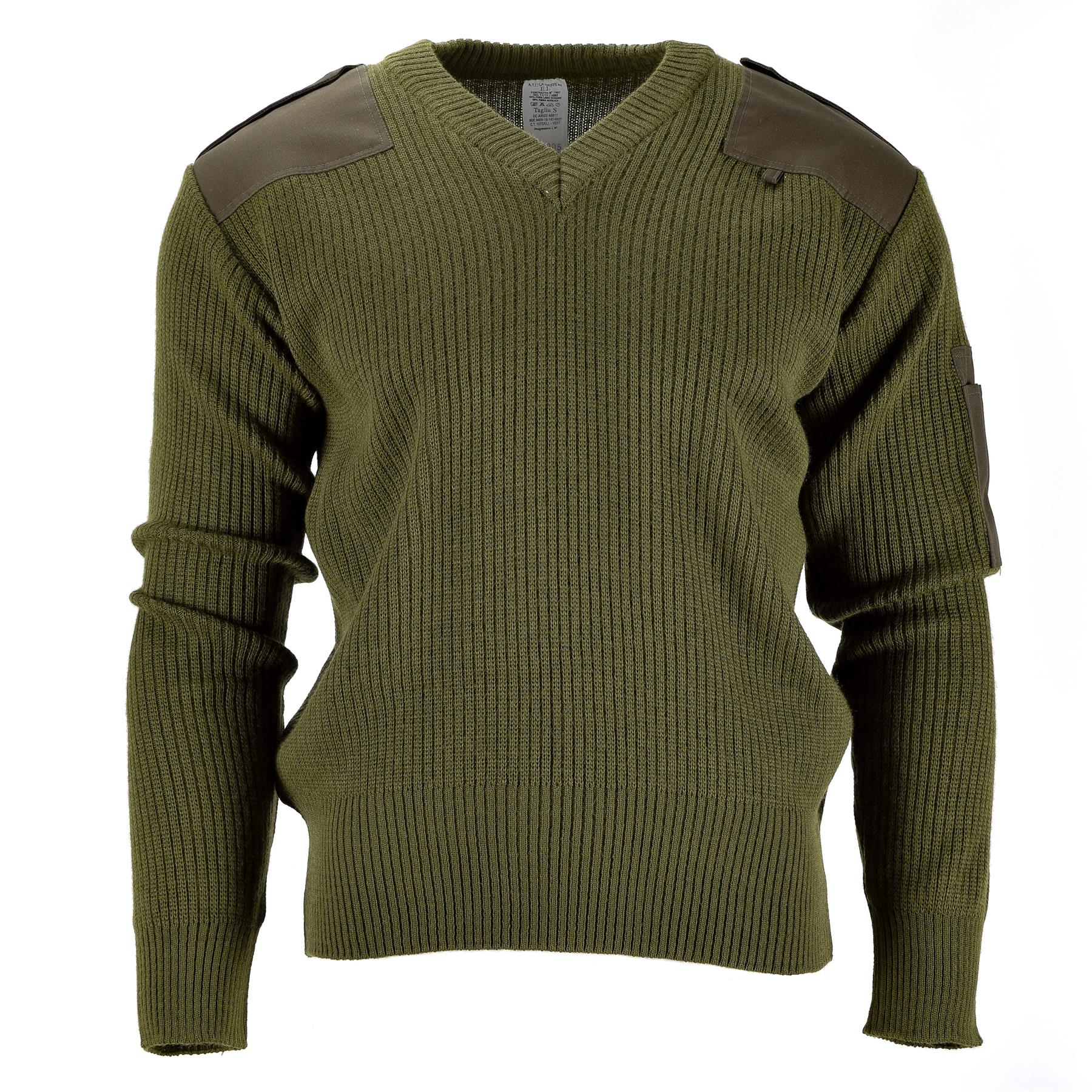 Original Italian Army Pullover Commando Jumper Green Wool V-neck Sweat 