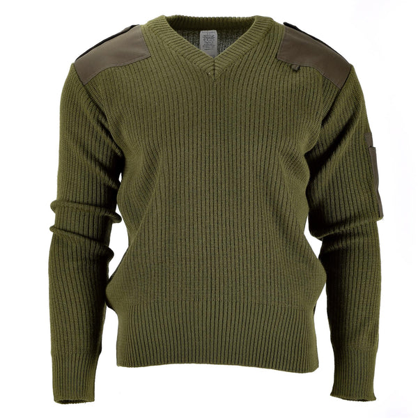Original italian army pullover Commando Jumper green wool V-neck sweater NEW