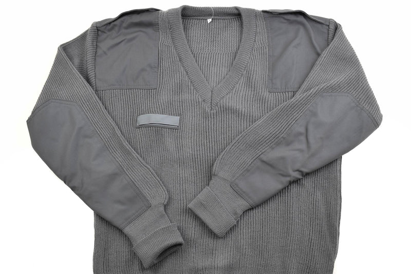 Original Italian army commando pullover Jumper grey wool V-neck sweater NEW