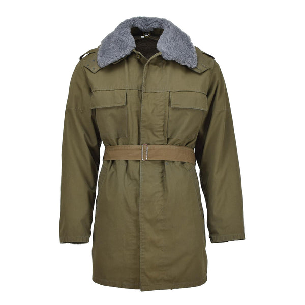 Original Czech Military parka belted faux fur liner winter jacket hooded olive