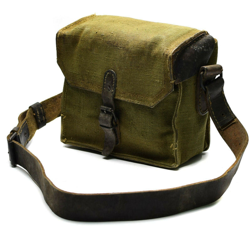 Genuine French shoulder bag army canvas leather olive OD magazine ammo pouch
