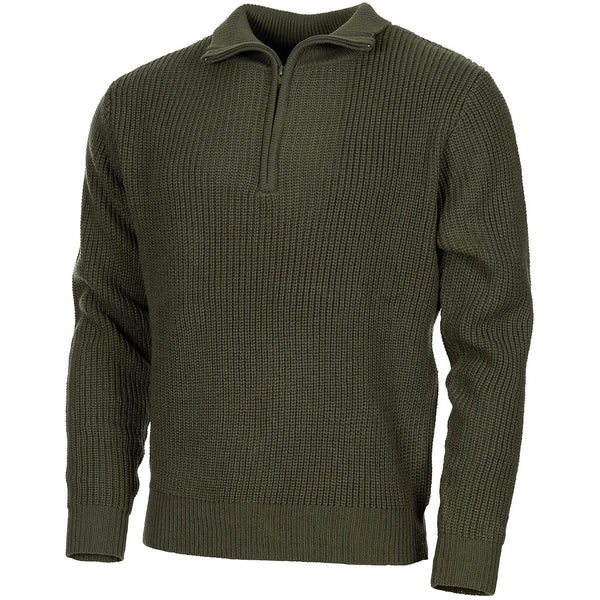 MFH Brand troyer style sweater quarter zip jumper rib knit olive pullover NEW