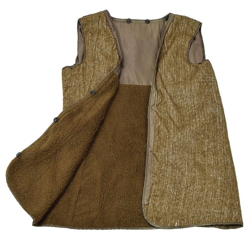 Original Italian military brown liner vest quilt faux fur vintage warm khaki