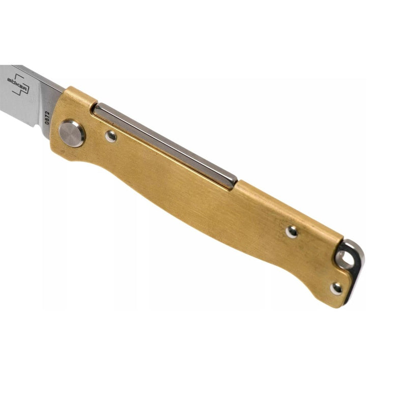 Boker Plus Atlas Slipjoint Pocket Knife Satin Finished Drop Point Brass Handle