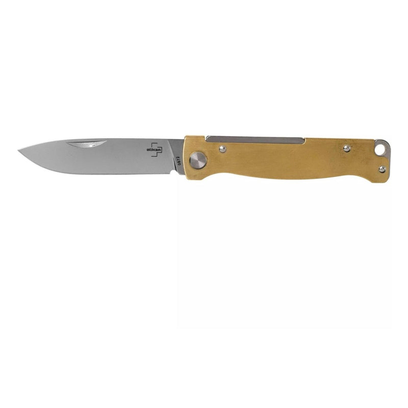 Boker Plus Atlas Slipjoint Pocket Knife Satin Finished Drop Point Brass Handle