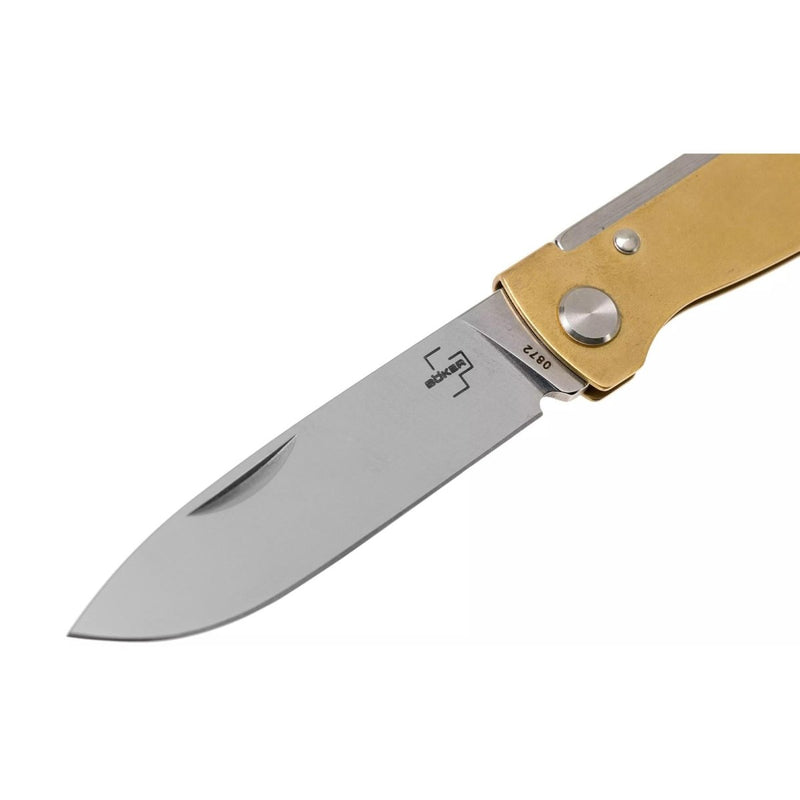 Boker Plus Atlas Slipjoint Pocket Knife Satin Finished Drop Point Brass Handle