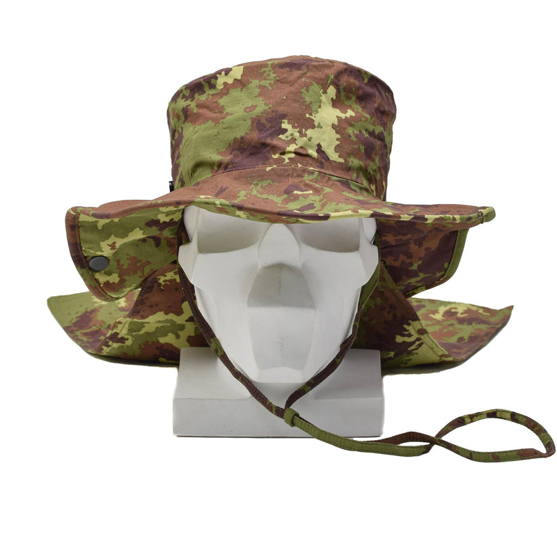 Original Italian Army Boonie Style Hat Vegetato Camouflage Pattern Chin Strap