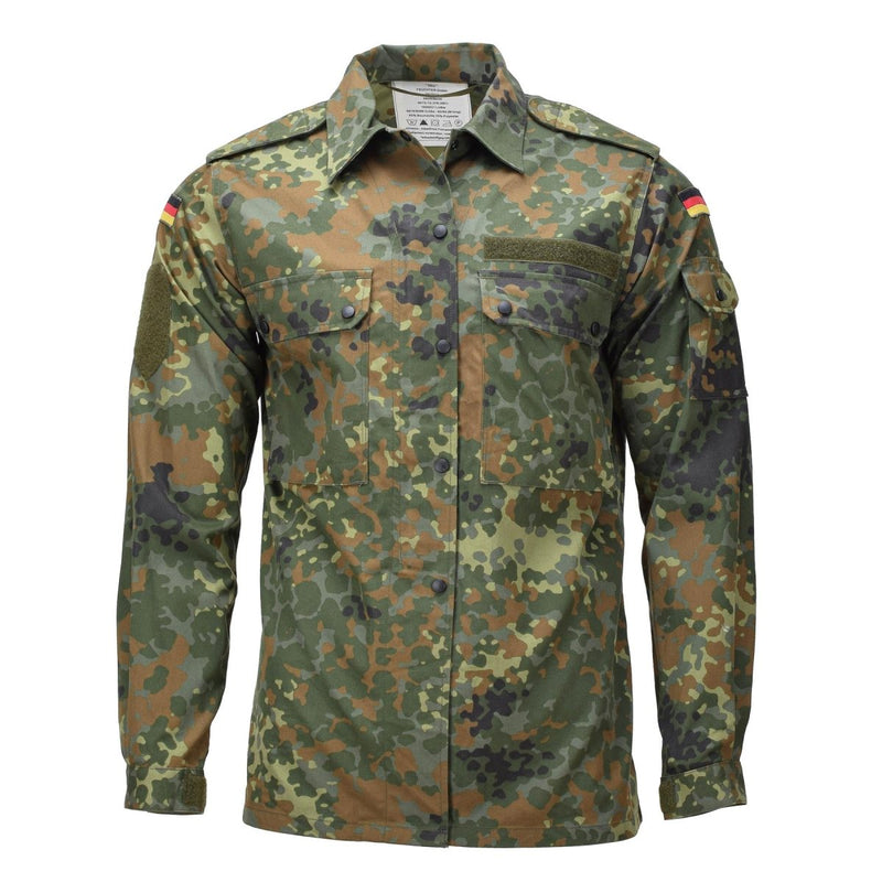 Genuine German Military Field Shirt Women Snap Button Fastening Flecktarn Camo