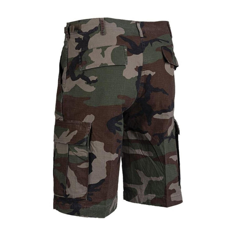 Mil-Tec Brand U.S. Army style prewashed woodland camo lightweight ripstop shorts