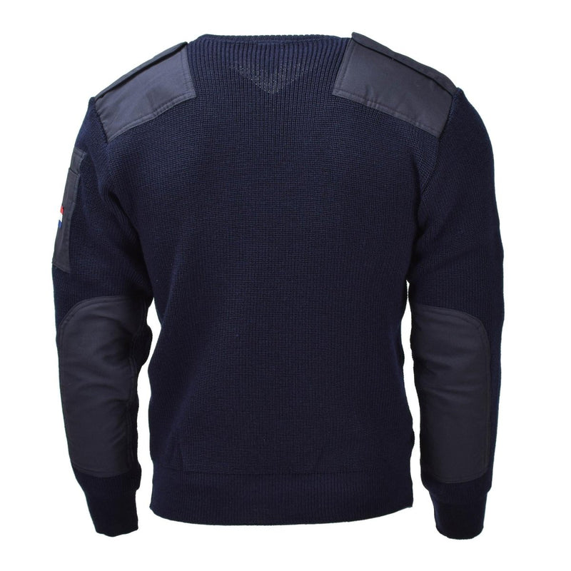 Original Dutch military blue sweater pullover wool bodywarmer long sleeve reinforced elbows and shoulders