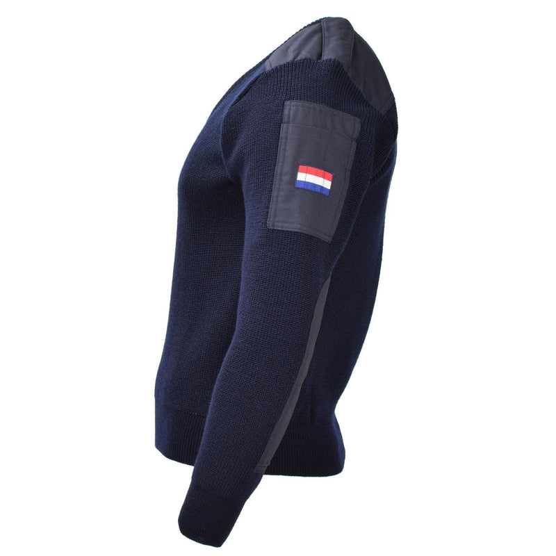 Original Dutch military blue sweater pullover wool bodywarmer long sleeve Dutch flag on sleeves pen-pockets