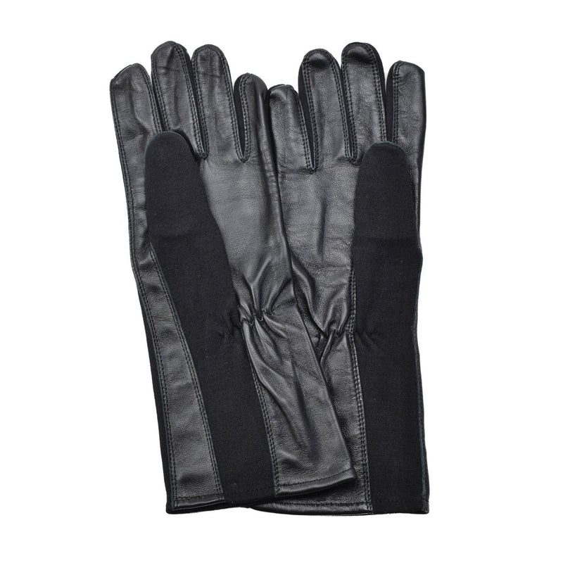 Original Dutch military pilot leather gloves warmer heat resistant aramid glove length opera black