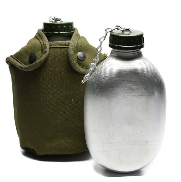 Original French Army Drinking Flask Water Bottle Canteen pot cotton pouch plastic cap belt attachment pouch