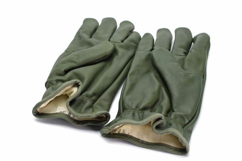 Original French Military Combat Leather Gloves Olive