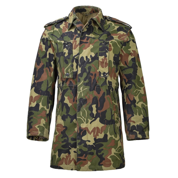 Original Romanian military parka M93 camo leaf hooded long jacket tactical adjustable cuffs waist line