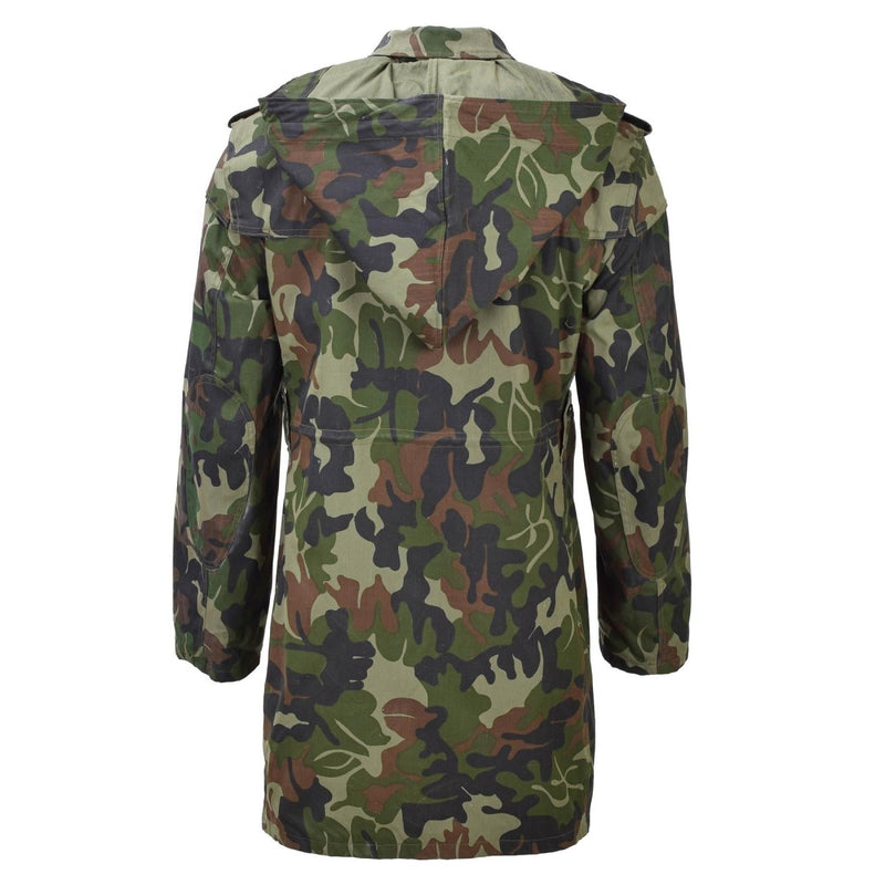 Original Romanian military parka M93 camo leaf hooded long jacket tactical hidden hood reinforced elbows