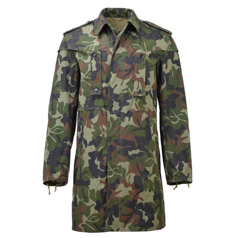 Original Romanian military parka M93 camo leaf hooded long jacket tactical all seasons adjustable cuffs and waist line