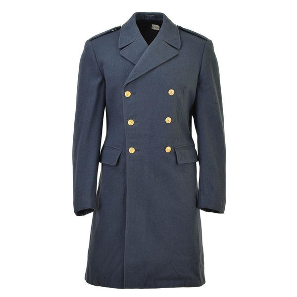 Original Swedish military blue overcoat wool golden buttons vintage long coat