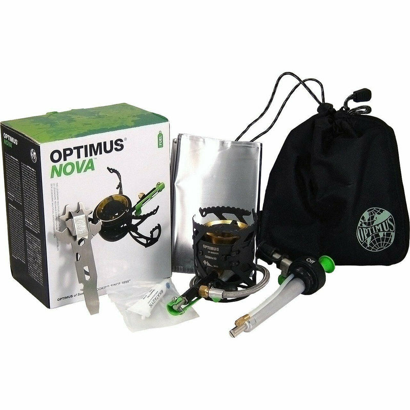 OPTIMUS NOVA multi fuel expedition compact base camp wood stove pump windshield multi-tool bag spare parts lubricant items