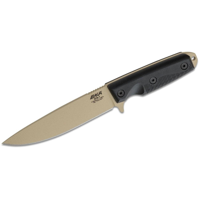 EKA Brand RTG1 Tan fixed blade knife 1095 carbon steel G10 handle Kydex sheath