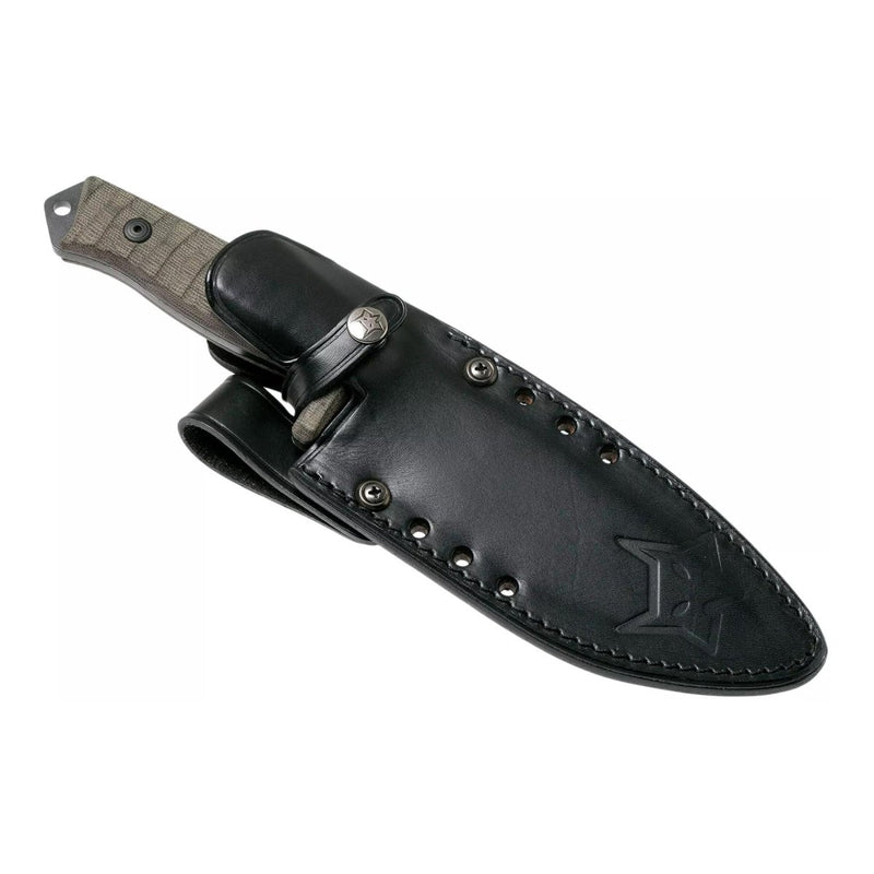 FoxKnives BUSHMAN survival bushcraft knife fixed drop point straight shape blade D2 steel 59-61 HRC black leather sheath