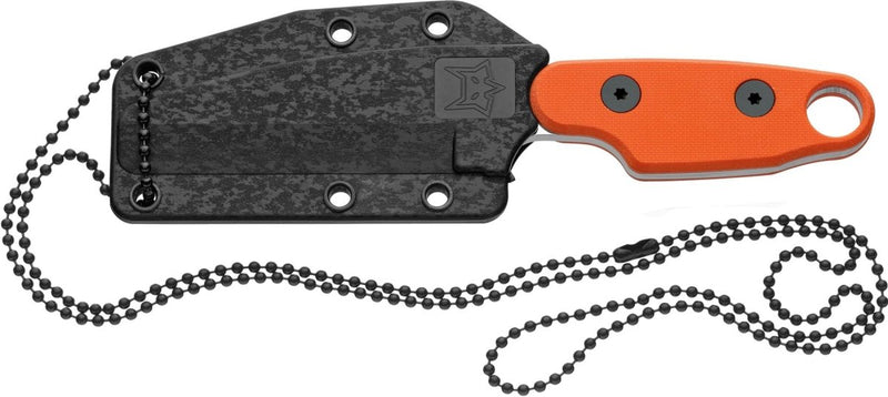 FoxKnives Compso neck backup fixed blade knife stainless steel Orange handle black nech sheath