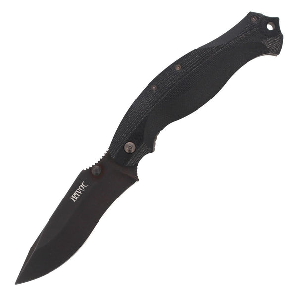 FoxKnives HAVOC survival camping pocket knife folding drop point cerakote black blade
