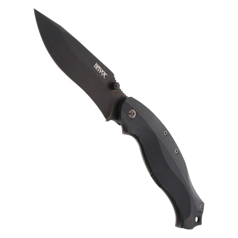 FoxKnives HAVOC survival pocket knife folding drop point N690Co steel 58-60 HRC G10 black handle camping Italian knives