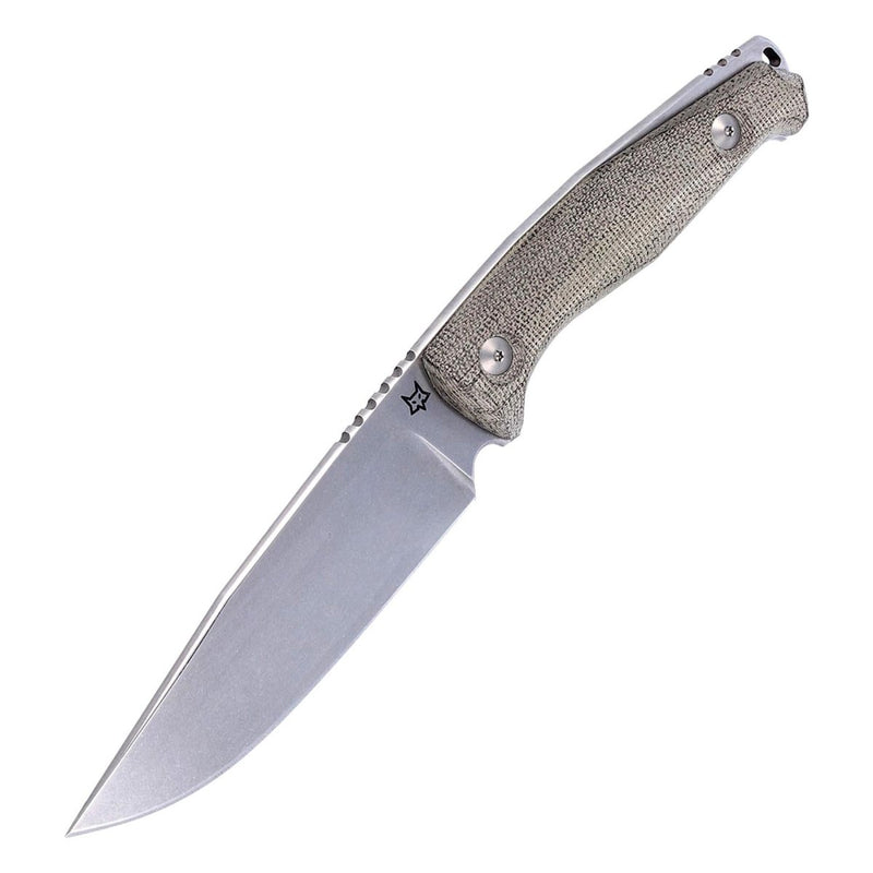 FoxKnives TUR hunting knife compact fixed drop point stone washed blade N690Co stainless steel HRC 58-60 micarta handle