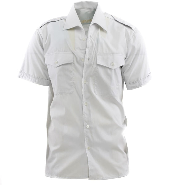 Genuine Austrian army button down shirt short sleeve grey military surplus polycotton collared chest pockets epaulettes
