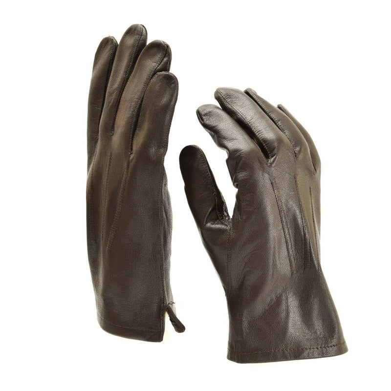 Genuine leather brown long winter gloves original Belgian military lightweight flight gloves