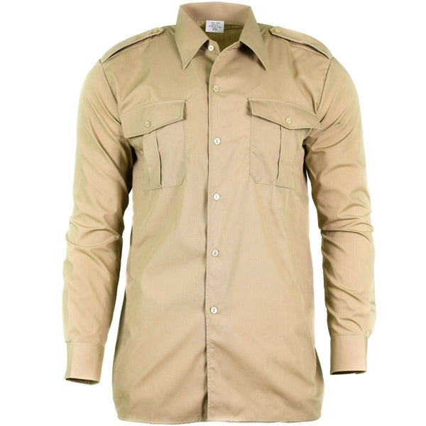 Military long sleeve original Belgian military shirt chest pockets epaulets army buttoned cuffs