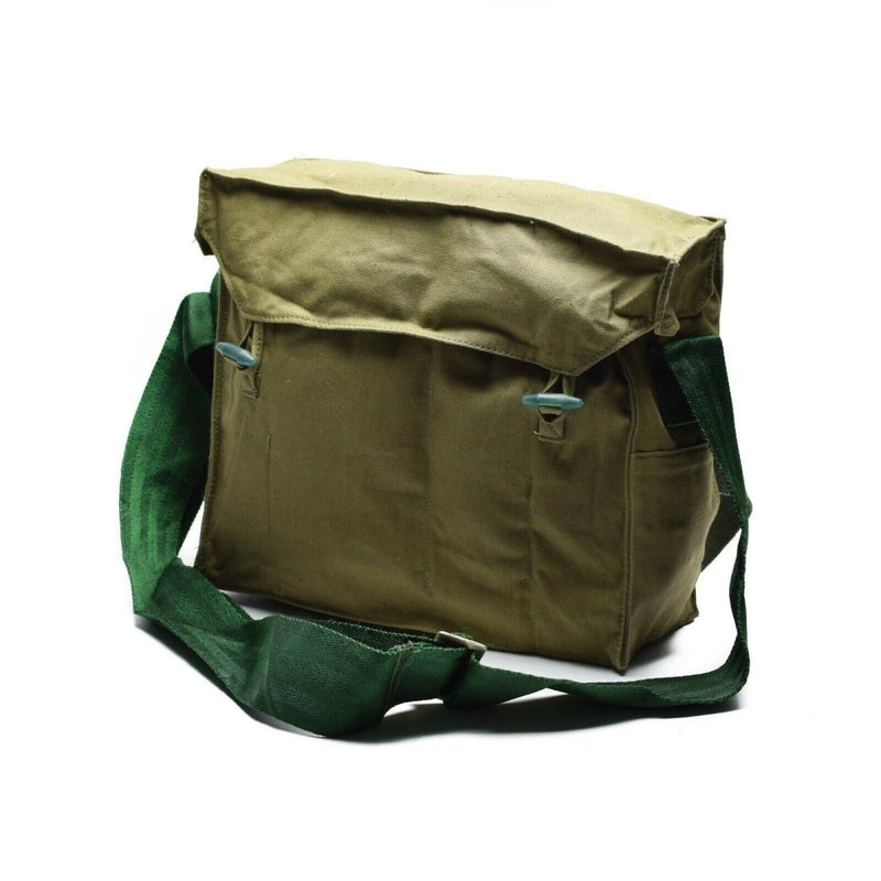 Genuine Bulgarian army haversack canvas khaki side shoulder bag pack hook and loop camping travel bag olive