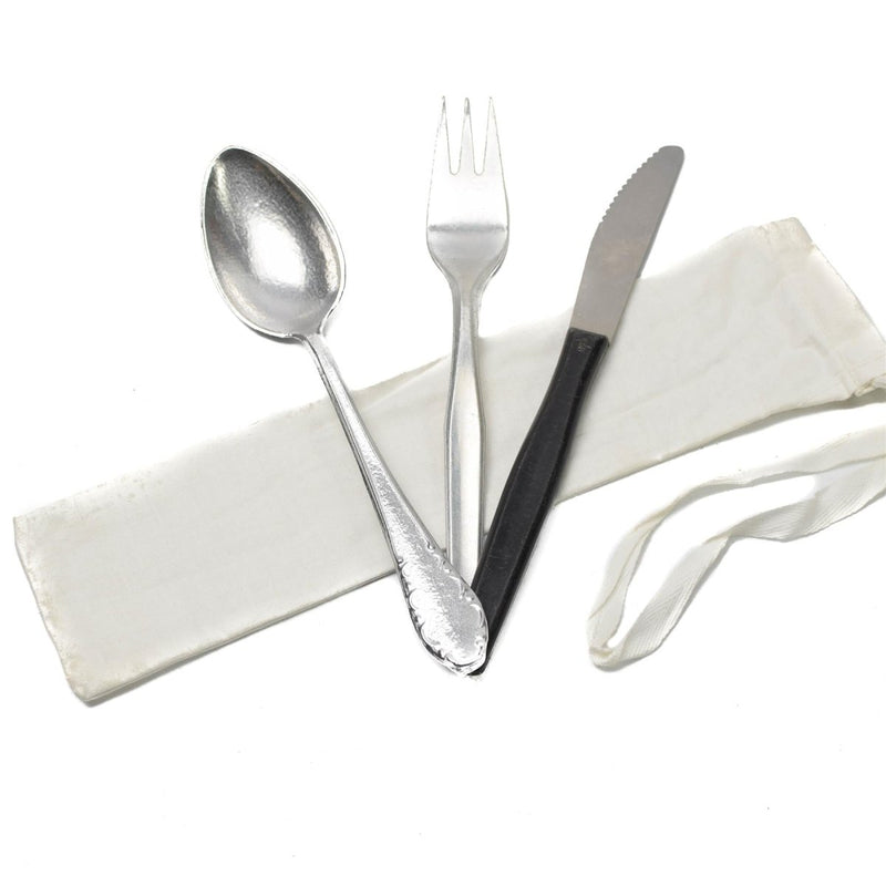 Cutlery set Original Czech army cutleries aluminum 3 pieces fork spoon knife white bag vintage
