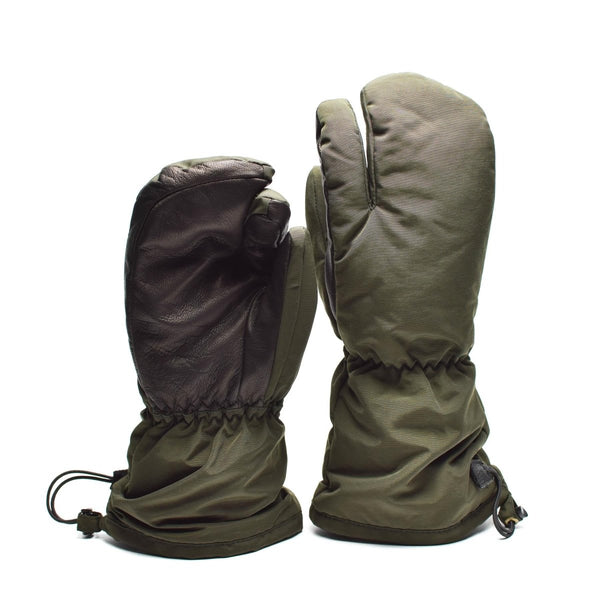 Mittens original Danish military trigger finger mittens Syna-Tex olive water-resistant adjustable elasticated wrist leather
