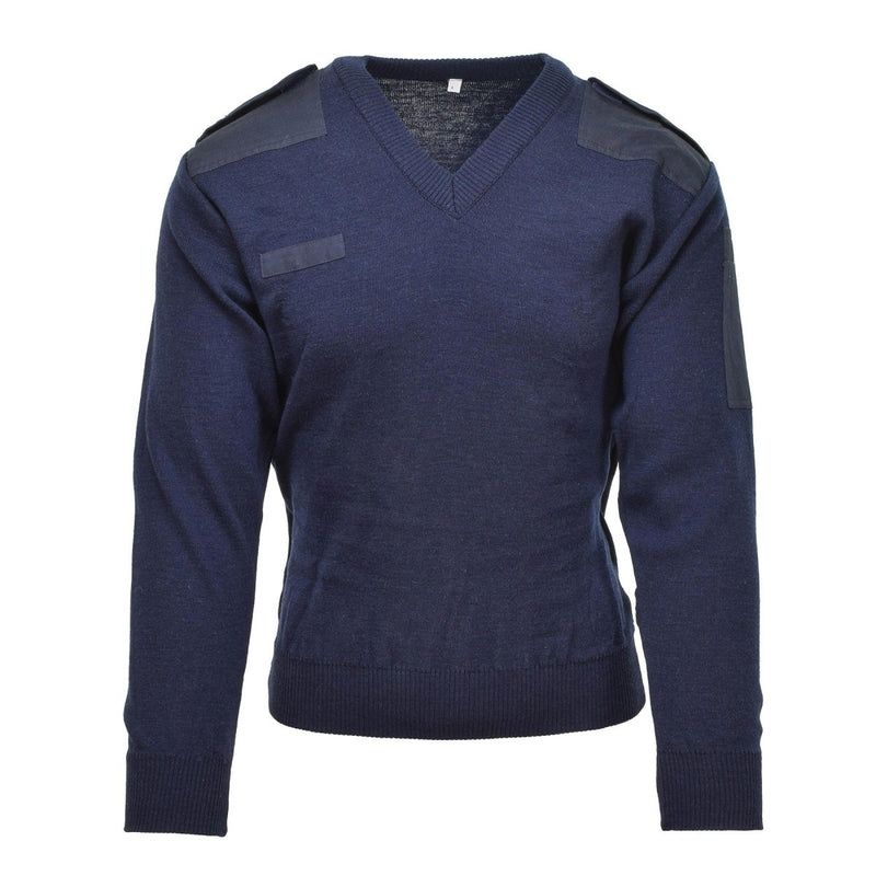 Pullover original blue Dutch military jumper wool V-neck cuffs and waist line