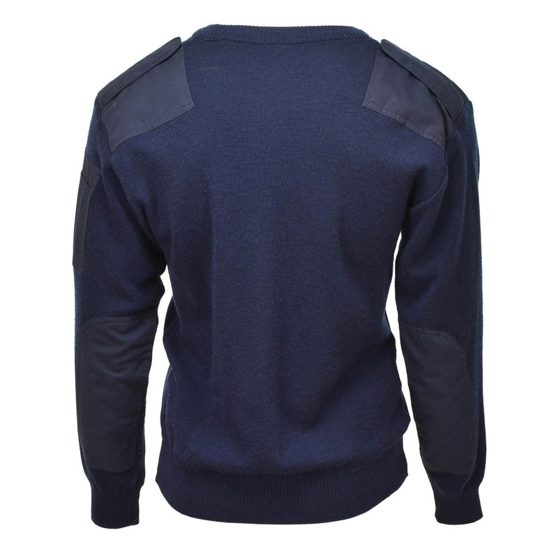 Pullover original blue Dutch military wool V-neck cuffs and waist line sweater jumper rib knitted