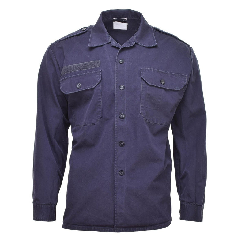 Shirts original Dutch military long sleeves uniform navy blue breathable lightweight chest pocket button fastening