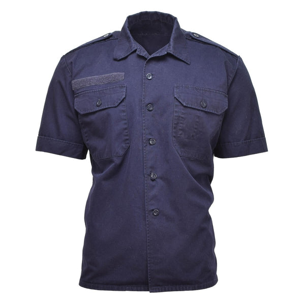 Dutch military blue short sleeves shirts buttoned collared solid breathable lightweight button fastening on front casual