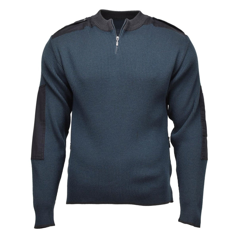 Warm pullover original Dutch military Troyer quarter zip blue sweater side zipper rib knitted neck and waist line