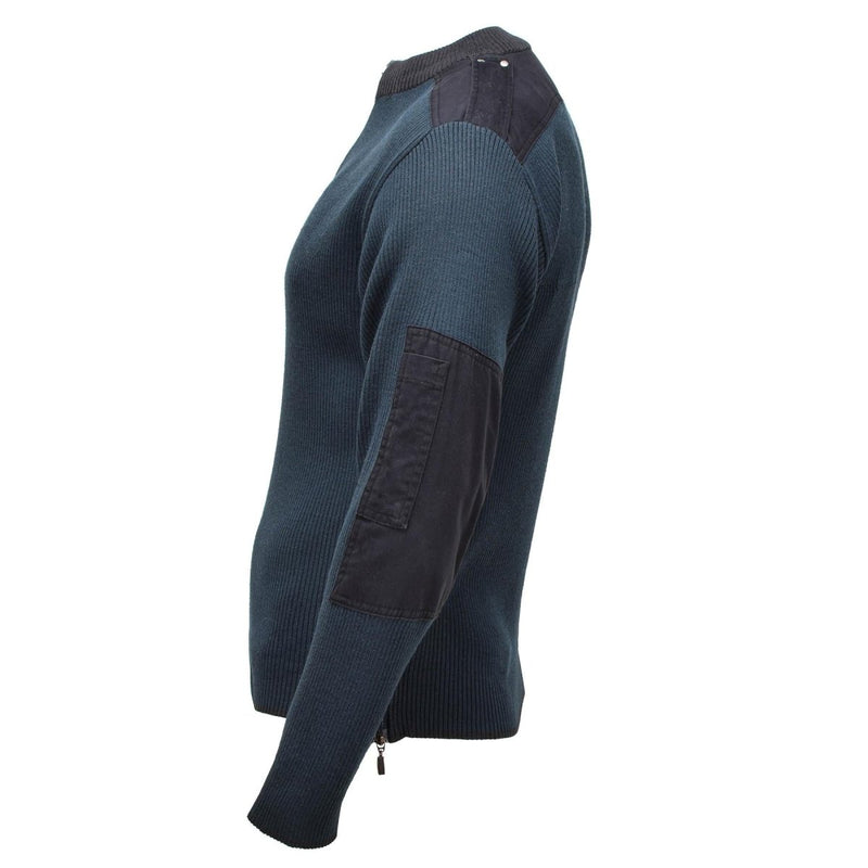 Warm pullover original Dutch military wool Troyer quarter zip blue sweater reinforced elbows bodywarmer long sleeve