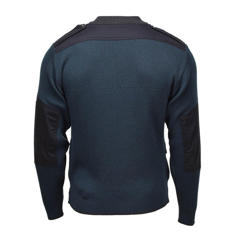 Warm pullover original Dutch military wool Troyer quarter zip blue sweater side zipper rib knitted neck and waist line