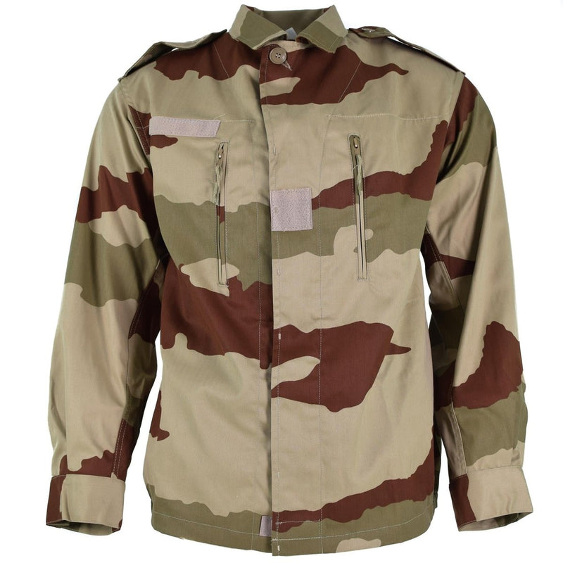 French military F2 jacket desert camouflage army zipped chest pockets epaulets rank name hook and loop tag plates