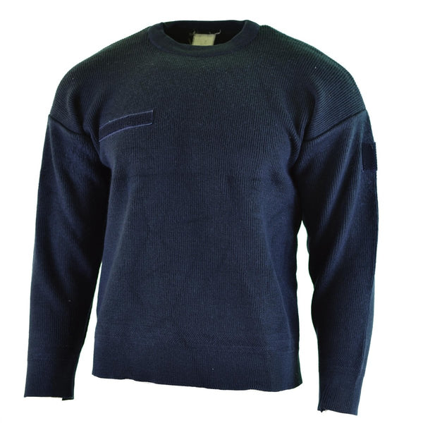 Commando blue jumper original French army pullover round neck hook and loop attachments on chest and arm