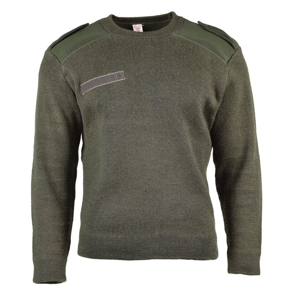 Commando jumper olive military wool sweater winter round neck reinforced elbows and shoulders long sleeve pullover