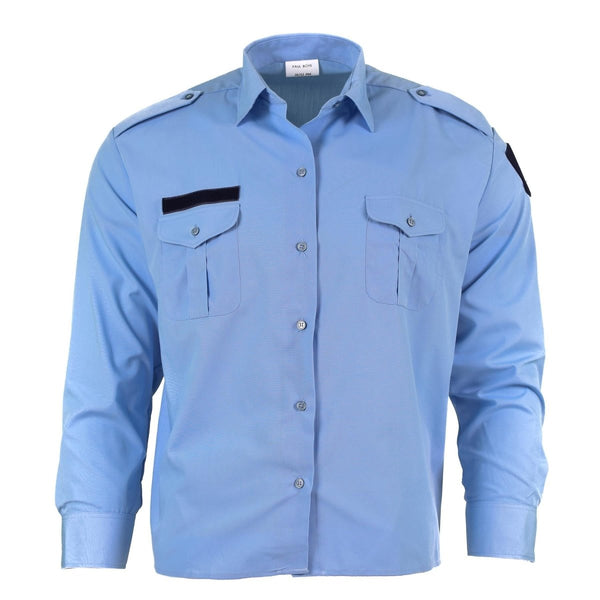 Police French Military blue cotton long sleeve shirt Gendarme cotton name plate epaulettes chest pockets vintage