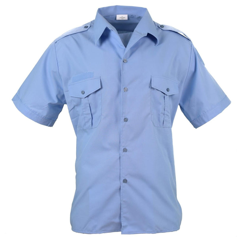 Police blue short sleeve shirt original French Gendarme chest pockets epaulets breathable hook and loop nameplate