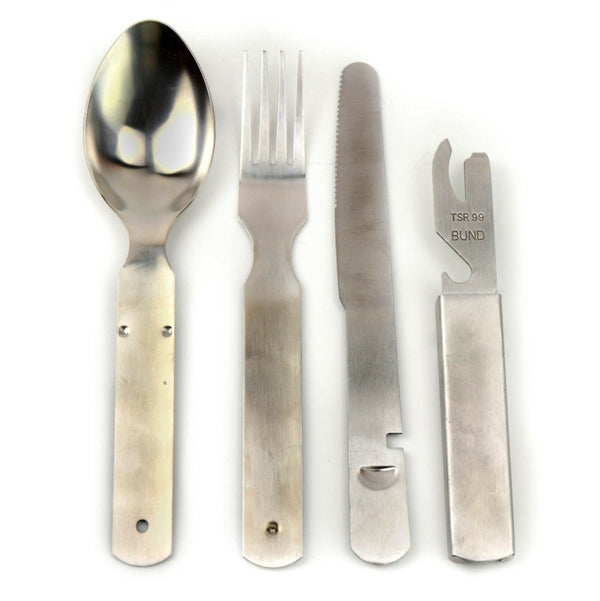 Original German army cutlery set eating utensils multitool fork spoon knife can opener vintage