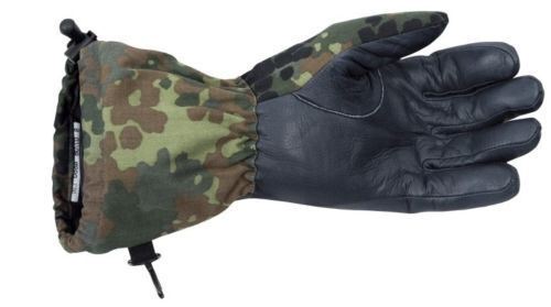 Winter warm original German military gloves flecktarn camouflage lined ant-slip leather grip